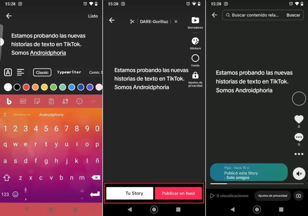 Aplicación de TikTok ahora permite compartir publicaciones de texto